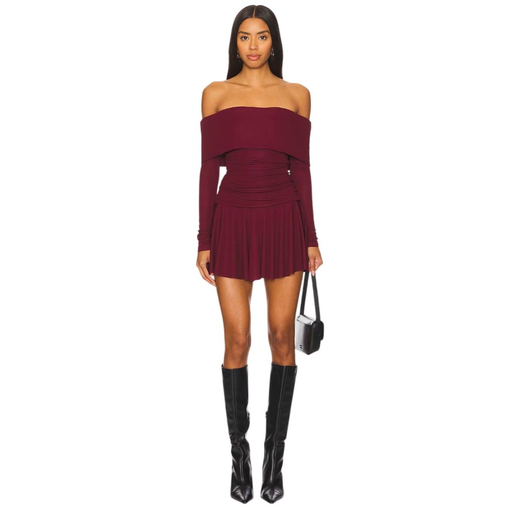 Camila Coelho Olesya Mini Dress In Maroon Xsmall New Womens Long Sleeve
